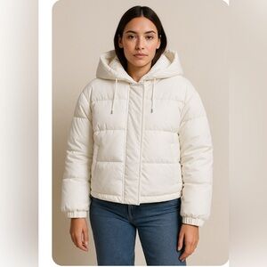Calvin Klein Cream Quilted Hooded Puffer Jacket